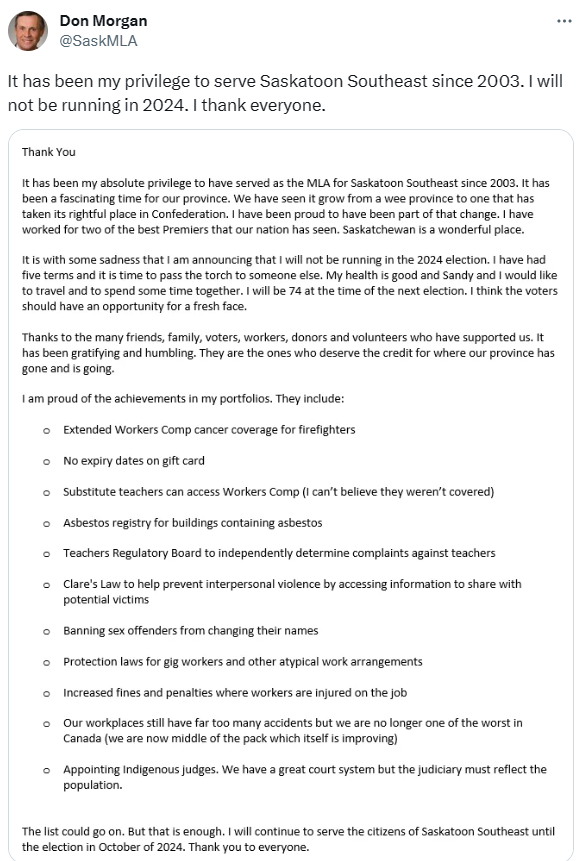 Don Morgan announces he will not be running in 2024 election alongside ...
